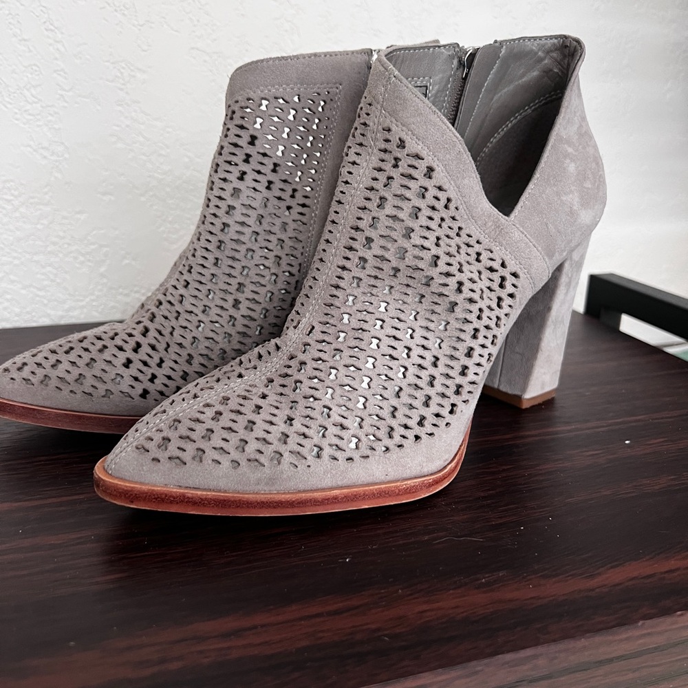 Vince Camuto Gray Heeled Boots with Perforated Design